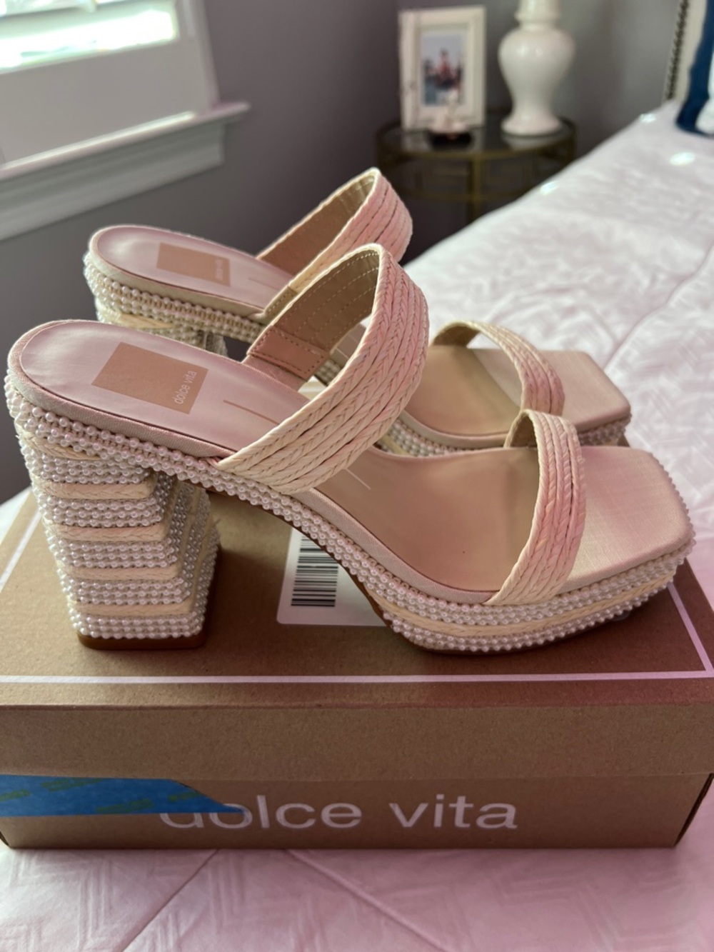 NWT-Dolce Vita Aliya Pearl Heels in Vanilla Raffia - Picture 3 of 8